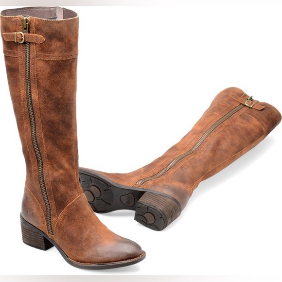 NWOT BORN - POLY Boots - Tan Tobacco Distressed Suede Leather. SIZE: 8.5 - Picture 2 of 14